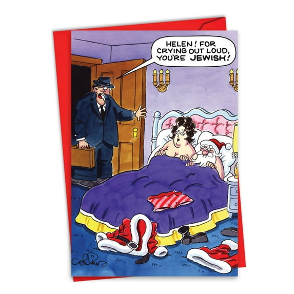 NobleWorks Funny Christmas Greeting Card with 5 x 7 Inch Envelope (1 Card) Merry Christmas Holiday Santa Affair C10176XSG