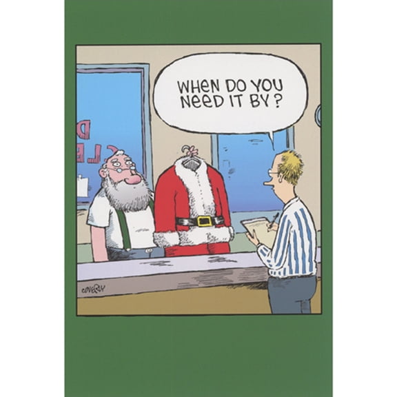 Nobleworks Santa with Suit at Dry Cleaners: When Do You Need It By Humorous / Funny Christmas Card (1 card/1 envelope)