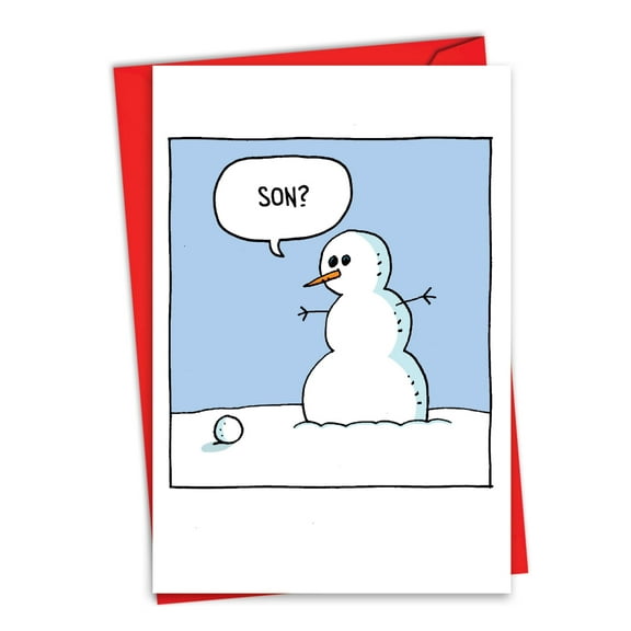 NobleWorks Funny Christmas Thank You Greeting Card with 5 x 7 Inch Envelope (1 Card) Snowman Son C2556XTG