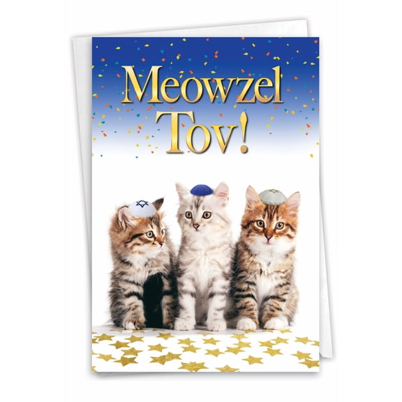 NobleWorks Funny Congratulations Paper Card with 5 x 7 Inch Envelope (1 Card) Congats, Good Luck Meowzel C10135CGG