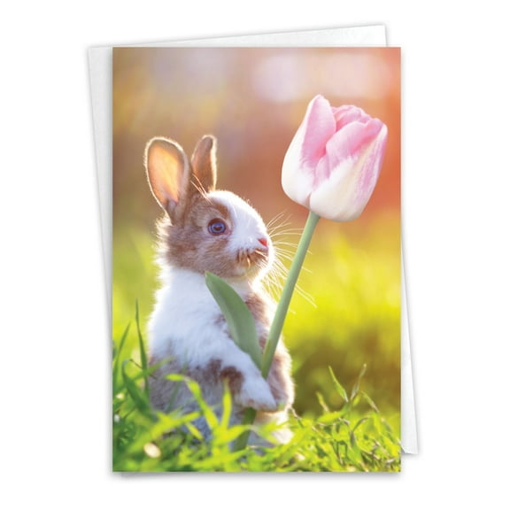 NobleWorks Funny Easter Greeting Card with 5 x 7 Inch Envelope (1 Card) Tulip Bunny C10961EAG