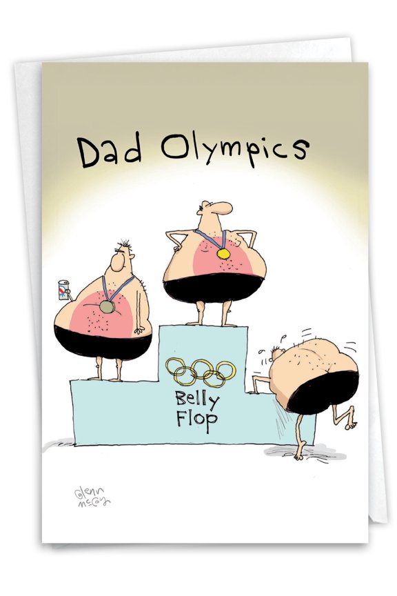 Funny Father's Day Greeting Card with 5 x 7 Inch Envelope (1 Card) Dad Dad Olympics