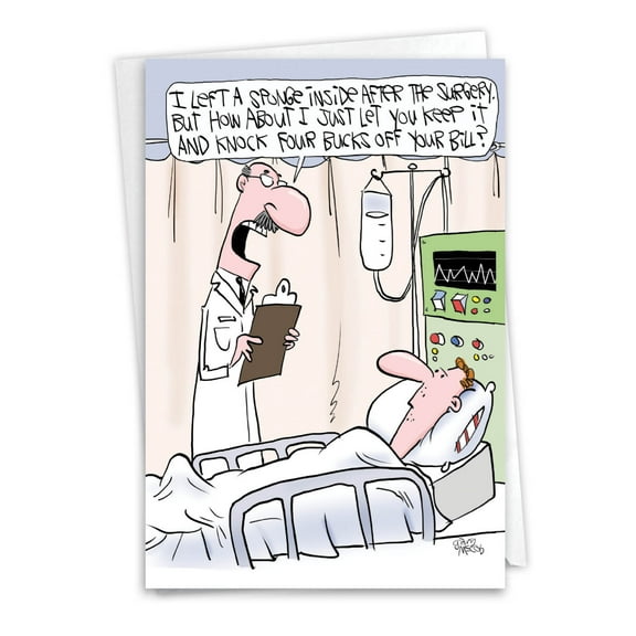 NobleWorks Funny Get Well Greeting Card with 5 x 7 Inch Envelope (1 Card) Sponge Surgery C6081GWG