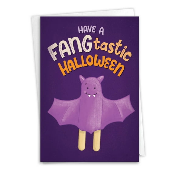 NobleWorks Funny Halloween Paper Card with 5 x 7 Inch Envelope (1 Card) Trick or Treat Puns-Bat C8851CHWG