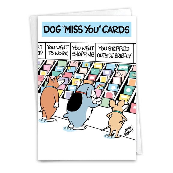 NobleWorks Funny Miss You Greeting Card with 5 x 7 Inch Envelope (1 Card) Thinking of You, Just Because Dog Cards C10868MYG