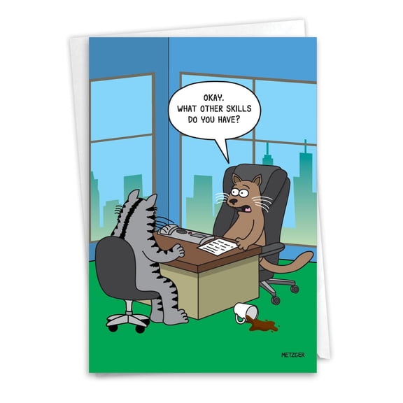NobleWorks Funny New Job Greeting Card with 5 x 7 Inch Envelope (1 Card) New Job Congratulations Cat Skills C10264NJG