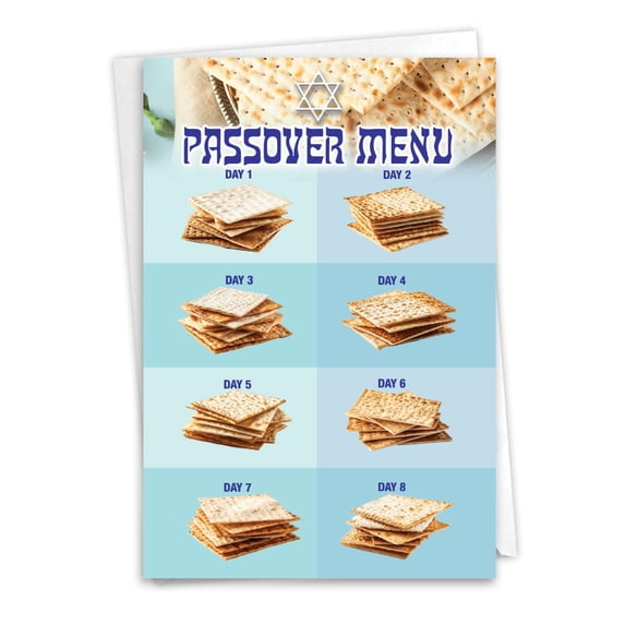 NobleWorks Funny Passover Greeting Card with 5 x 7 Inch Envelope (1 Card) Jewish Holiday Cards Matzo Menu C10931PAG