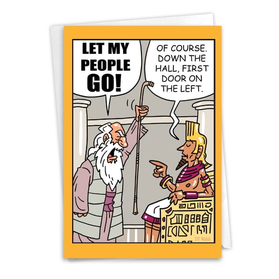 NobleWorks Funny Passover Paper Card with 5 x 7 Inch Envelope (1 Card) Jewish Holiday Cards Let People Go