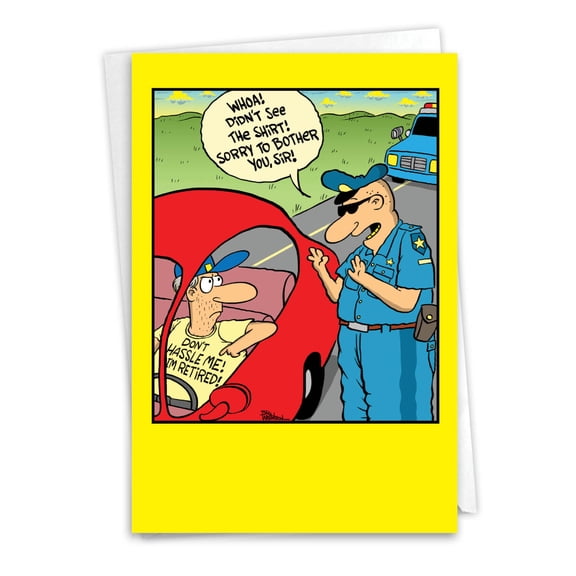 NobleWorks Funny Retirement Paper Card with 5 x 7 Inch Envelope (1 Card) Co-Worker, Good Luck Retired T-Shirt C6069RTG
