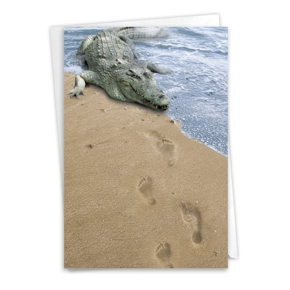 NobleWorks Funny Spanish Miss You Greeting Card with 5 x 7 Inch Envelope (1 Card) Thinking of You, Just Because Cocodrilo C0654MYG-SL