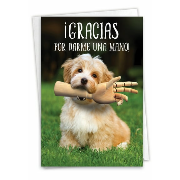 NobleWorks Funny Spanish Thank You Paper Card with 5 x 7 Inch Envelope (1 Card) Dar una Mano C6877TYG-SL
