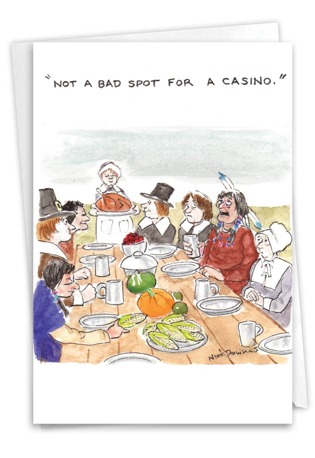 NobleWorks Funny Thanksgiving Greeting Card with 5 x 7 Inch Envelope (1 Card) Pilgrim Casino 1222