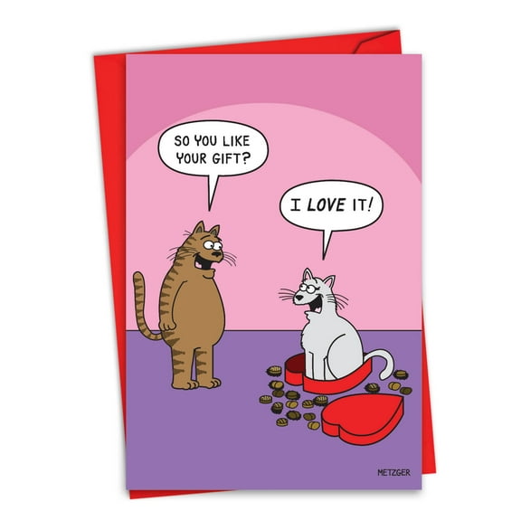 NobleWorks Funny Valentine's Day Card, Cat In Candy, Greeting Card