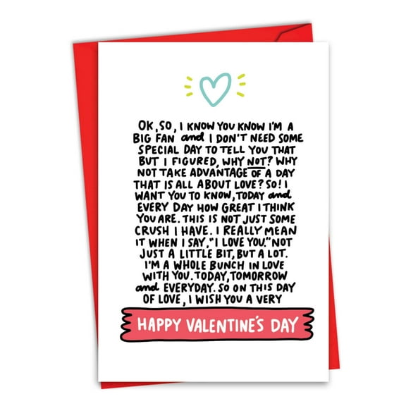 NobleWorks Funny Valentine's Day Greeting Card with 5 x 7 Inch Envelope (1 Card) Big Fan C8869VDG