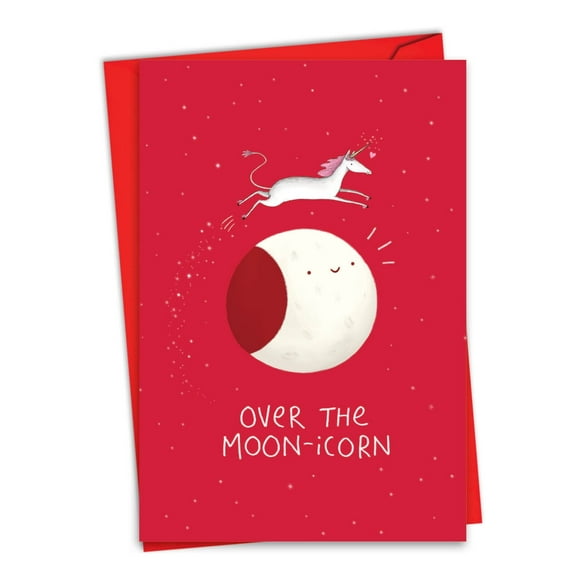 NobleWorks Funny Valentine's Day Greeting Card with 5 x 7 Inch Envelope (1 Card) Moon Unicorn C10441VDG
