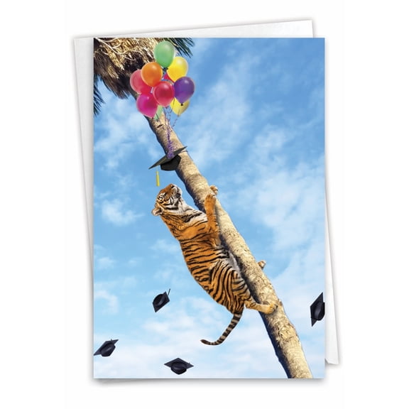 NobleWorks Graduation Greeting Card (Graduate) with 5 x 7 Inch Envelope (1 Card) Tree Animals - Tiger C10323BGDG