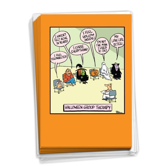 NobleWorks, Halloween Group Therapy - 12 Funny Halloween Cards Boxed - Bulk Set, C6229HWG-B12x1-US