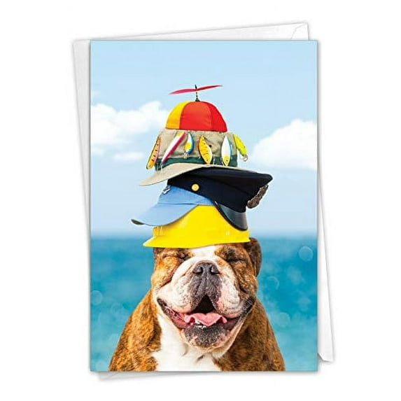 NobleWorks Hat Dog - Father's Day Greeting Card with Envelope (4.63 x 6.75 Inch) - C9222FDG