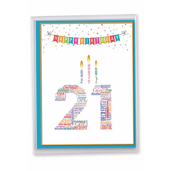 NobleWorks Jumbo 21th Milestone Birthday Greeting Card 8.5 x 11 Inch with Envelope (1 Pack) Big, Jumbo Word Cloud 21 J9406MBG