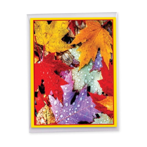 NobleWorks Jumbo Blank Greeting Card 8.5 x 11 Inch with Envelope (1 Pack) Oversize Jumbo Blank All Occasions Lavish Leaves - Maple J7177JOCB