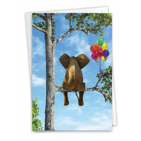 NobleWorks Miss You Greeting Card with 5 x 7 Inch Envelope (1 Card) Thinking of You, Just Because Tree Animals - Elephant C10323EMYG