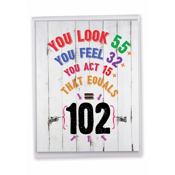 NobleWorks Oversize Funny 102th Milestone Birthday Greeting Card 8.5 x 11 Inch with Envelope (1 Pack) Oversize Jumbo Age Equation-102 J2463MBG