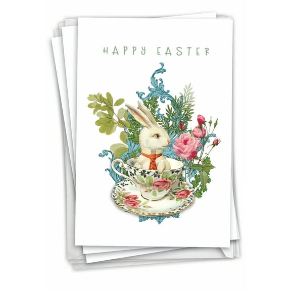 NobleWorks Pack of 3 Easter Greeting Cards with Envelopes (1 Design, 3 Each) Victorian Blooms and Bunnies C3513AEAG-C3x1