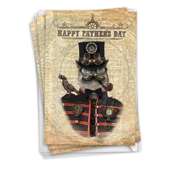 NobleWorks Pack of 3 Father's Day Greeting Cards with Envelopes (1 Design, 3 Each) Steampunk Cats C6554AFDG-C3x1