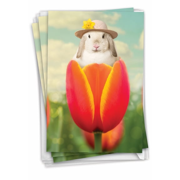 NobleWorks Pack of 3 Funny Easter Greeting Cards with Envelopes (1 Design, 3 Each) Bunny Tulip C9223EAG-C3x1
