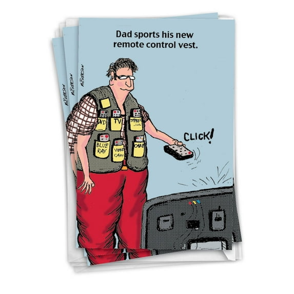 NobleWorks Pack of 3 Funny Father's Day Greeting Cards with Envelopes (1 Design, 3 Each) Remote Control Vest C6800FDG-C3x1