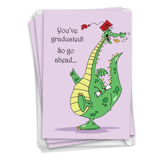Pack of 3 Funny Graduation Greeting Cards with Envelopes (1 Design, 3 Each) - Humorous Cards for Men, Women - Dragon Graduate - NobleWorks - C3557GDG-C3x1