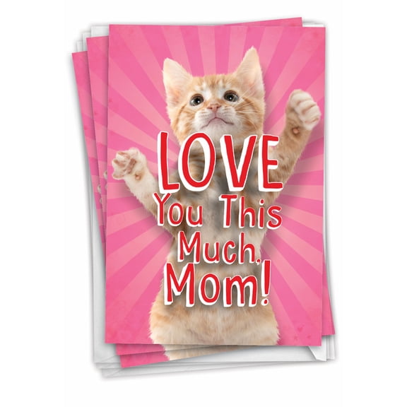 NobleWorks Pack of 3 Mother's Day Greeting Cards with Envelopes (1 Design, 3 Each) Kitty Love You This Much C10401MDG-C3x1