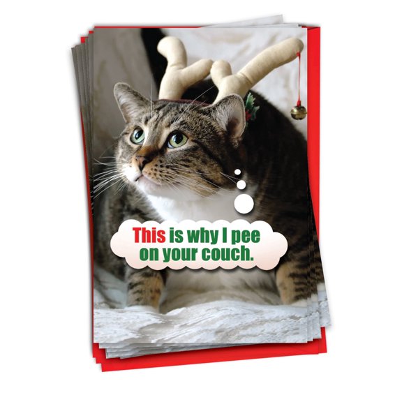 NobleWorks, Pee On Couch - 12 Funny Christmas Thank You Cards Boxed - Bulk Set, C1130XTG-B12x1