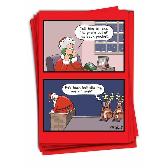 NobleWorks, Santa Butt Dial - 12 Funny Christmas Cards Boxed - Bulk Set, C9545XSG-B12x1