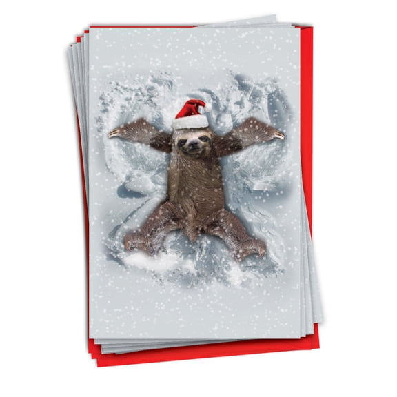 NobleWorks, Sloth Angel - 12 Funny Christmas Thank You Cards Boxed - Bulk Set, C6214XTG-B12x1