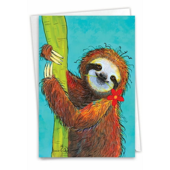 NobleWorks Thank You Greeting Card with 5 x 7 Inch Envelope (1 Card) Wiry Wildlife - Sloth C10324JTYG