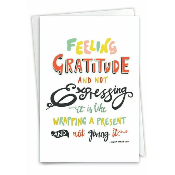 NobleWorks Thank You Greeting Card with 5 x 7 Inch Envelope (1 Card) Words Of Appreciation Wrapping a Present C9633ITYG