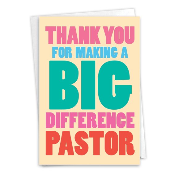 NobleWorks Thank You Paper Card (Clergy) with 5 x 7 Inch Envelope (1 Card) Big Difference Pastor C8206TYG