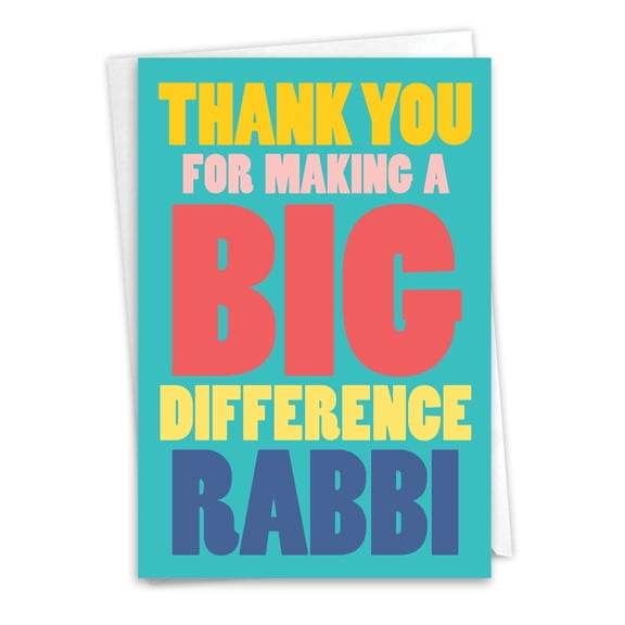 NobleWorks Thank You Paper Card (Clergy) with 5 x 7 Inch Envelope (1 Card) Big Difference Rabbi C8160TYG