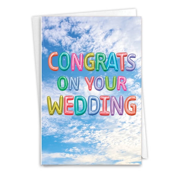 NobleWorks Wedding Congratulations Paper Card with 5 x 7 Inch Envelope (1 Card) Congrats, Thank You Inflated Messages C5651BBWDG