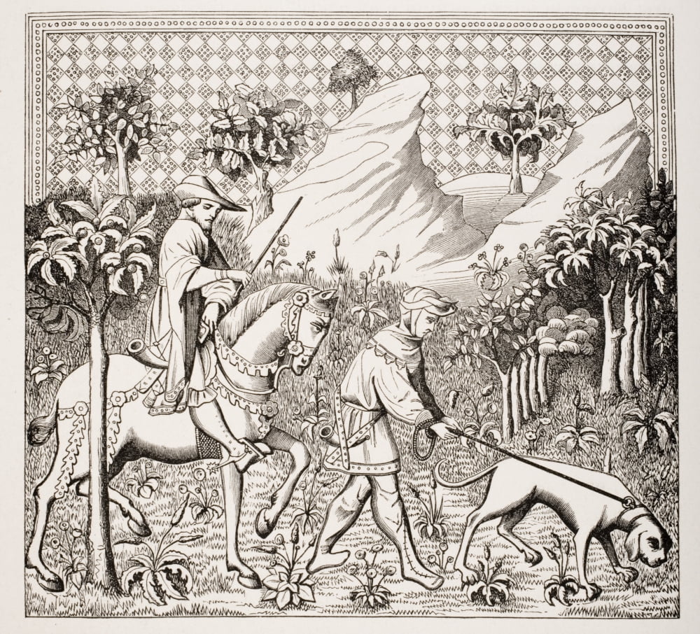 Nobleman In Hunting Costume With His Servant And Dog From 14Th Century Miniature From Des Deduitz De La Chasse Des Bestes Sauvaiges By Gaston Phoebus Canvas Art - Ken Welsh Design Pics (15 x 14)