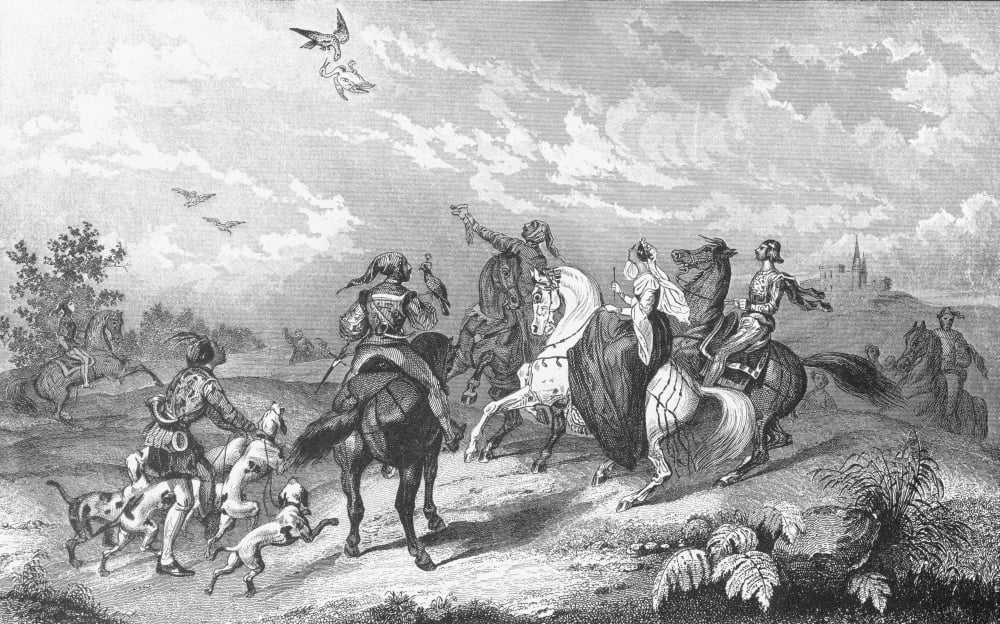 Noblemen And Women Hawking During A Hunt From A 19Th Century Print Canvas Art - Ken Welsh Design Pics (36 x 22)