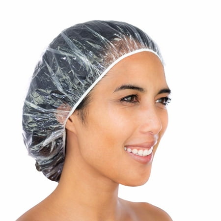 Nobles 100pcs Disposable One-off Clear Shower Hair Caps Elastic Bathing Caps for Spa Salon