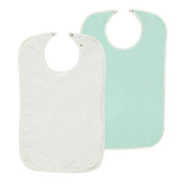 Nobles 3 Pack Adult Bib Washable Reusable Waterproof Clothing Protector with Vinyl Barrier 18" x 30" Adjustable Snap Closure (White with Green Backing)