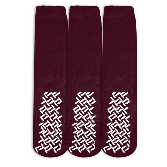 Nobles Assorted Anti Skid/ No Slip Hospital Gripper Socks, Great for adults, men, women. Designed for medical hospital patients but great for everyone (3 Pairs Maroon)