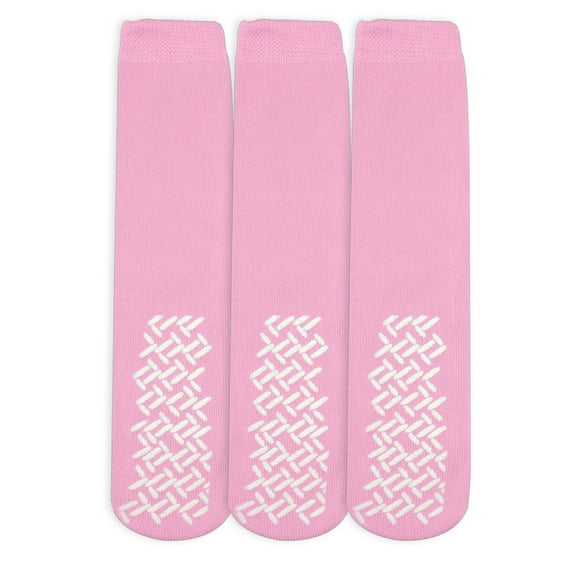 Nobles Assorted Anti Skid/ No Slip Hospital Gripper Socks, Great for adults, men, women. Designed for medical hospital patients but great for everyone (3 Pairs Pink)