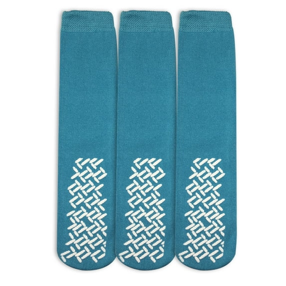 Nobles Assorted Anti Skid/ No Slip Hospital Gripper Socks, Great for adults, men, women. Designed for medical hospital patients but great for everyone (3 Pairs Teal)