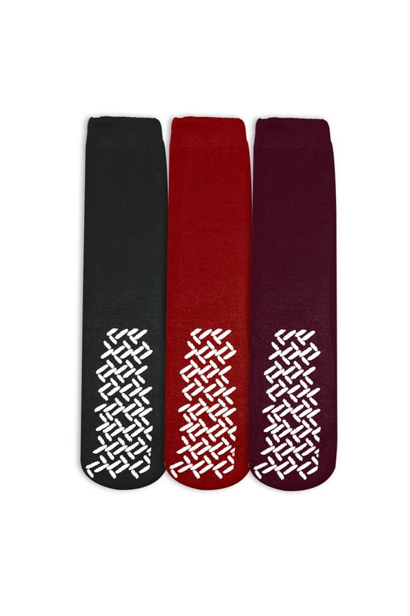 Nobles Assorted Anti Skid/ No Slip Hospital Gripper Socks, Great for adults, men, women. Designed for medical hospital patients but great for everyone (3 Pairs Black, Red, & Maroon)