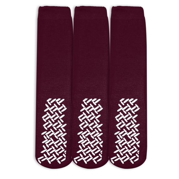 Nobles Assorted Anti Skid/ No Slip Hospital Gripper Socks, Great for adults, men, women. Designed for medical hospital patients but great for everyone (3 Pairs Maroon)