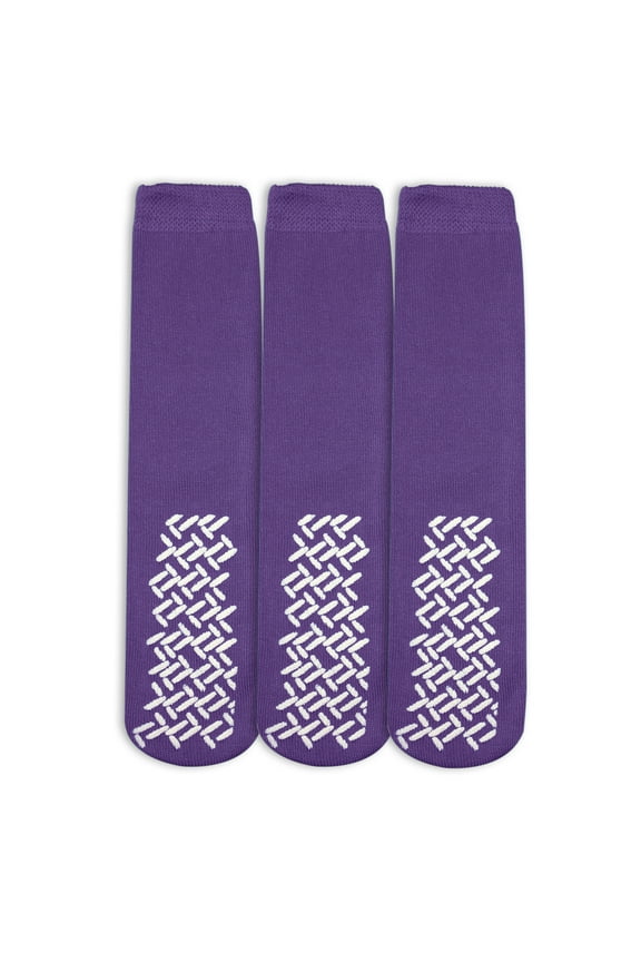 Nobles Assorted Anti Skid/ No Slip Hospital Gripper Socks, Great for adults, men, women. Designed for medical hospital patients but great for everyone (3 Pairs Purple)